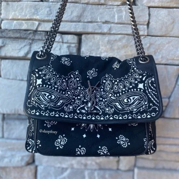 SOLD Saint Laurent YSL Medium Niki Chevron Quilted Bandana Bag - Picture 4 of 16